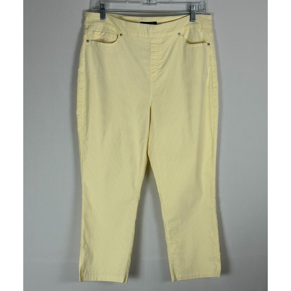 Mario Serrani Italy Yellow Stripe Pull On Crop Pants L Stretch Preppy Coastal